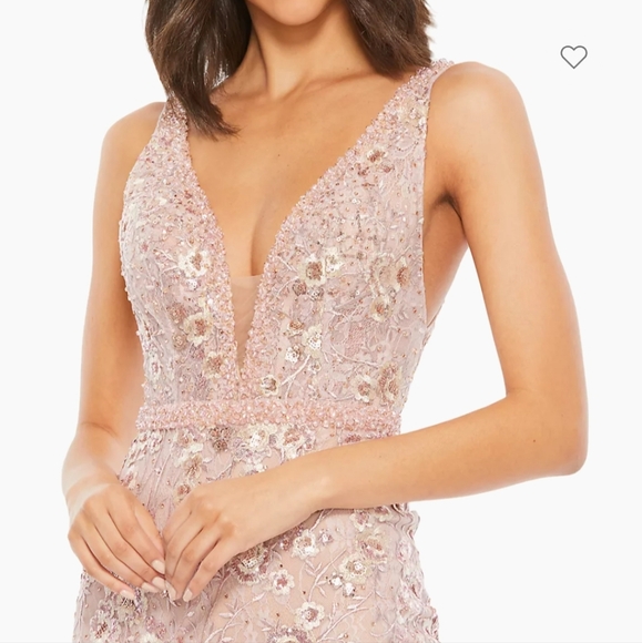 Mac Duggal embroidered floral pink a-line plunge gown - 67481 - Picture 5 of 14